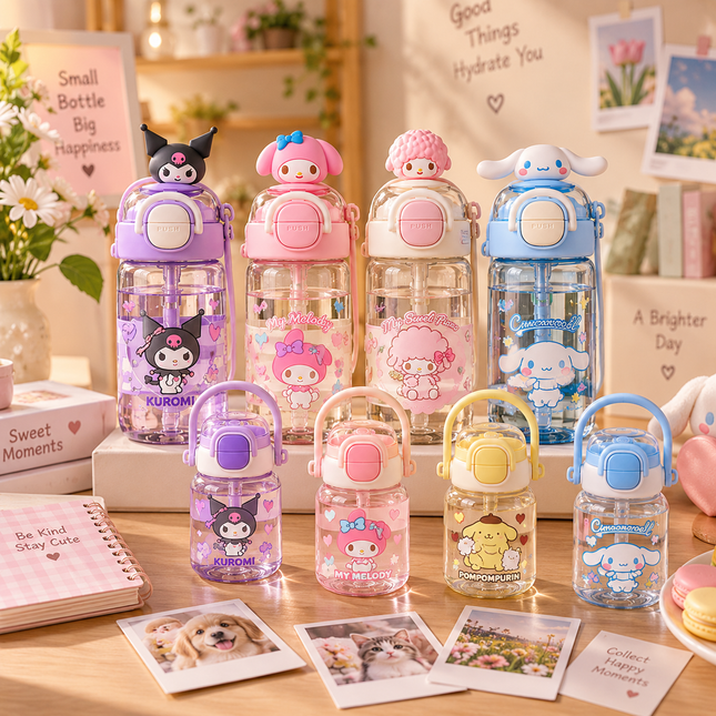 Character Design Dual Drink Water Bottle 630ml 700ml Carry Handle School Gym Travel