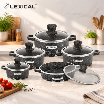 Lexical Germany Majestic 10 Piece Granite Casserole Cookware Set Black or Cream