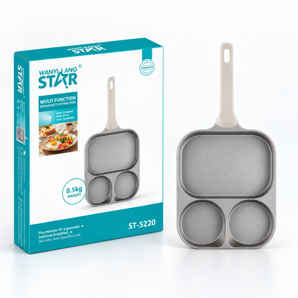 Winning Star 3 Section Non Stick Frying Breakfast Egg Pancake Pan