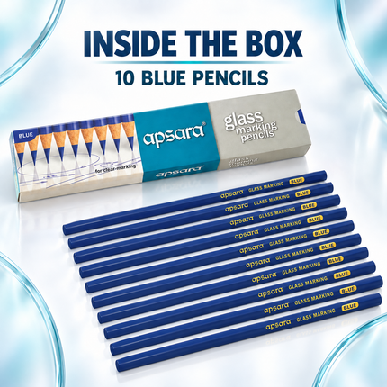 Apsara Glass Marking Pencils Pack of 10 White OR Blue Marking for Glass, Metal, Leather & Smooth Surfaces ,Clear Smooth & Precise Marking