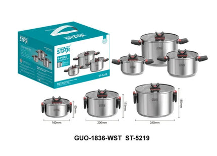 Winning Star Cookware Sets Collection | 10 Piece Cookware Set 23.5 2.3 Litre, 10 Piece Stainless Steel Cookware Set 24 6.5 Litre, 6 Piece Stainless Steel Cookware Set 24 1.4 Litre | Models ST-5219, ST-5101, ST-5215 | Pots And Pans | Cooking Pots |...