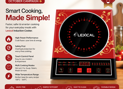 Lexical Induction Cookers Collection | Induction Cooker 2200W Electric Hob | Models LIC-2782 | Electric Hob | Portable Cooker | Hot Plate | Kitchen Cooking