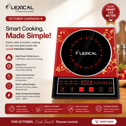 Lexical Germany Induction Cooktop | 2200W Portable Electric Cooktop | Touch Control | LED Display | EU Plug