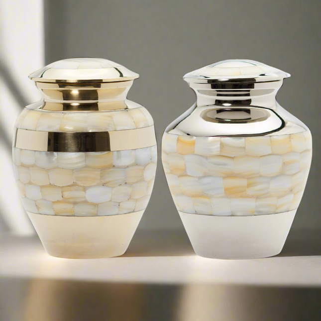 Royal Rapture Urn for Ashes Cremation Memorial Funeral Love Urns Brass Mother of Pearl Adult Child Human 3" 5" 8" (RMPR01)