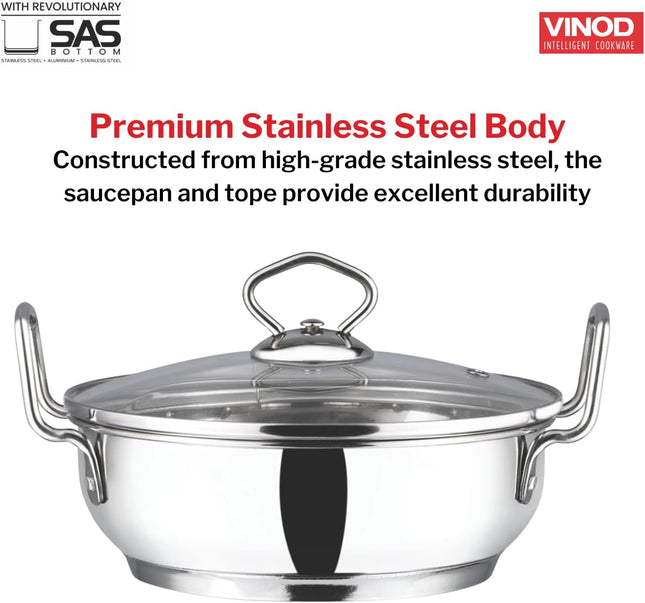 Vinod Stainless Steel Kadai with Glass Lid