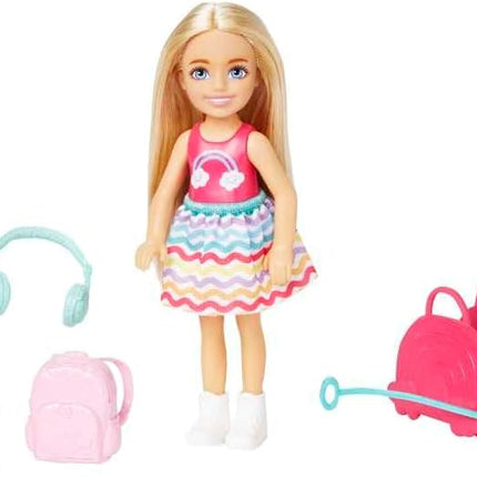 Barbie Chelsea Travel Set – Small Blonde Doll with Puppy, Pet Carrier, Opening Backpack & 6 Travel Accessories – HJY17