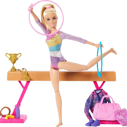 Barbie Gymnastics Doll & Playset – Blonde Barbie with Balance Beam, 10+ Accessories, You Can Be Anything Series – HRG52