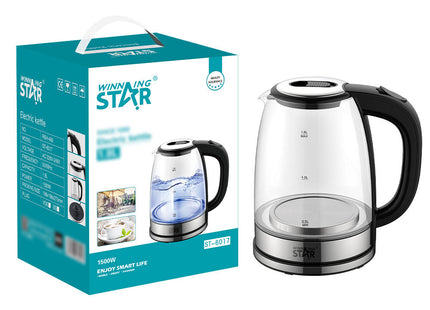 Winning Star Electric Kettles Collection | Electric Kettle 1.8L 1500W EU Plug Silver, Electric Kettle 1.8L 1500W UK Plug Silver, Glass Electric Kettle 1.8L 1500W EU Plug Silver, Glass Electric Kettle 1.8L 1500W UK Plug Silver | Models ST-6011,...