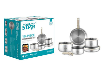 Winning Star Cookware Sets Collection | 10 Piece Cookware Set 23.5 2.3 Litre, 10 Piece Stainless Steel Cookware Set 24 6.5 Litre, 6 Piece Stainless Steel Cookware Set 24 1.4 Litre | Models ST-5219, ST-5101, ST-5215 | Pots And Pans | Cooking Pots |...