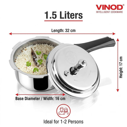 VINOD Platinum Tri-Ply Stainless Steel Outer Lid Pressure Cooker Induction Gas Compatible 1.5L 2L 2L Mini