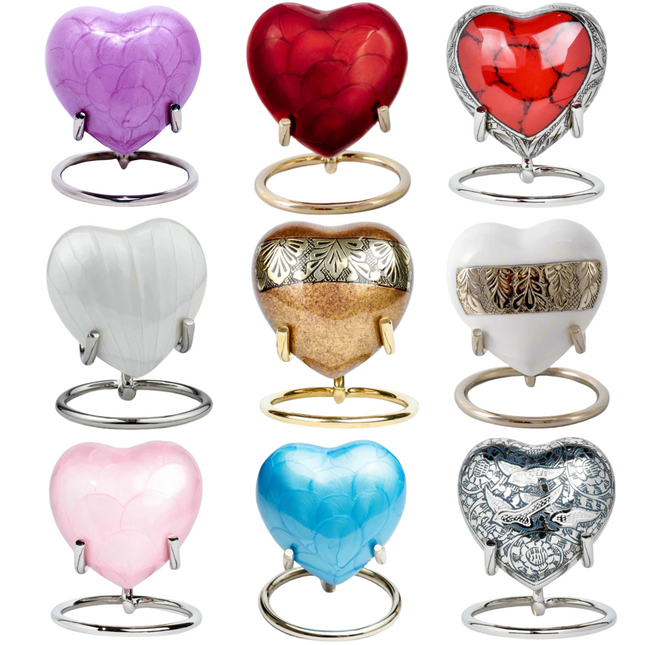 Royal Rapture Urn for Ashes Funeral Memorial Cremation Keepsake Love Urns Decorative Brass Heart with Stand 3" (RHM03)