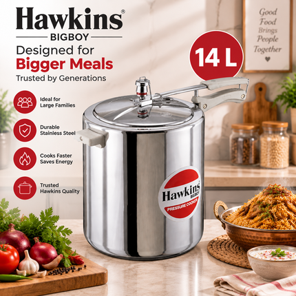 Hawkins Bigboy Pressure Cooker 14L 18L 22L Aluminium Large Capacity Cooker for Bulk Cooking