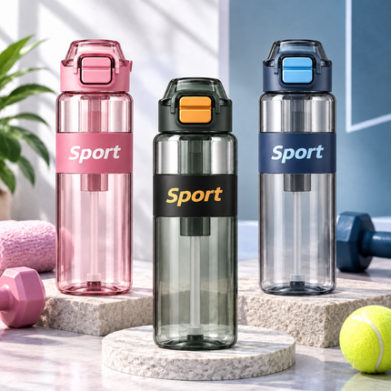 Dodge 680ml Sports Water Bottle Straw Flip Lid Gym School Travel Office