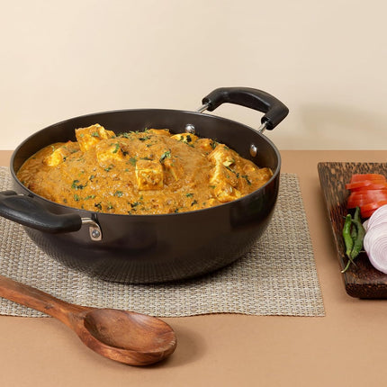 VINOD Hard Anodized Aluminium Cookware Pan + Glass Lid 18cm 20cm 22cm 24cm 26cm Stove Compatible Kitchen Cookware Durable Cooking  Curry Rice Everyday Meals