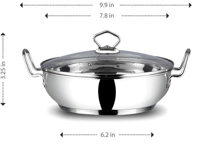 Vinod Stainless Steel Kadai with Glass Lid