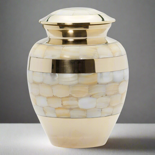 Royal Rapture Urn for Ashes Cremation Memorial Funeral Love Urns Brass Mother of Pearl Adult Child Human 3" 5" 8" (RMPR01)
