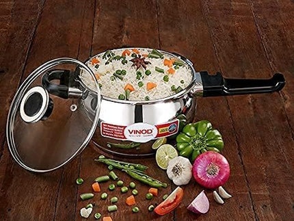 VINOD Stainless Steel Handi Pressure Cooker  Glass Lid 1.5L 2.5L 3.5L 5.5L GAS Induction Compatible