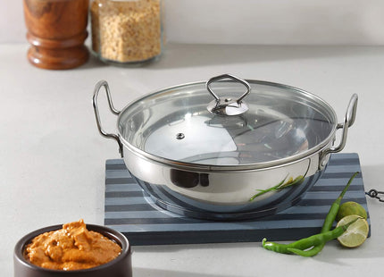 Vinod Stainless Steel Kadai with Glass Lid