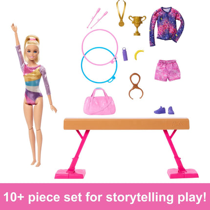 Barbie Gymnastics Doll & Playset – Blonde Barbie with Balance Beam, 10+ Accessories, You Can Be Anything Series – HRG52