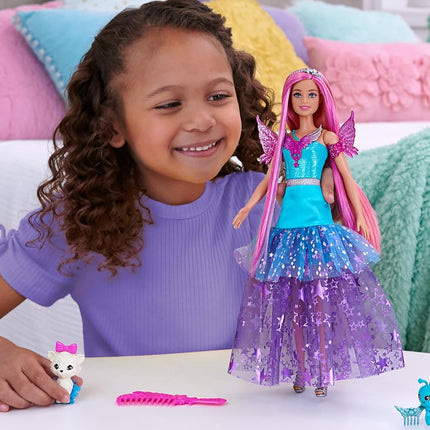 Barbie A Touch of Magic Malibu Doll – Fantasy Dress with 2 Pets (Butterfly & Kitty), 7-inch Long Pastel Pink Hair & Styling Accessories – JCW48