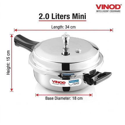 VINOD Platinum Tri-Ply Stainless Steel Outer Lid Pressure Cooker Induction Gas Compatible 1.5L 2L 2L Mini