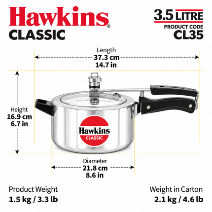 Hawkins Classic Aluminium Pressure Cooker 1.5L to 10L Silver Cooker Pressure Regulator