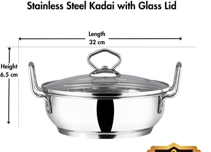 Vinod Stainless Steel Kadai with Glass Lid