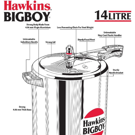 Hawkins Bigboy Pressure Cooker 14L 18L 22L Aluminium Large Capacity Cooker for Bulk Cooking