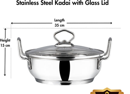 Vinod Stainless Steel Kadai with Glass Lid