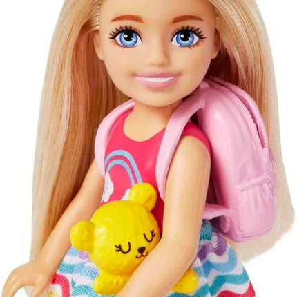 Barbie Chelsea Travel Set – Small Blonde Doll with Puppy, Pet Carrier, Opening Backpack & 6 Travel Accessories – HJY17