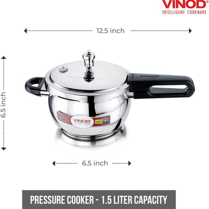 VINOD Stainless Steel Handi Pressure Cooker  Glass Lid 1.5L 2.5L 3.5L 5.5L GAS Induction Compatible