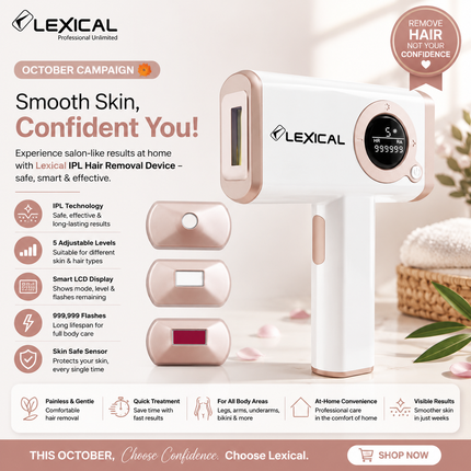 Lexical Germany IPL Hair Removal Device | Up to 999,999 Flashes | Ice Cool Function | EU Plug