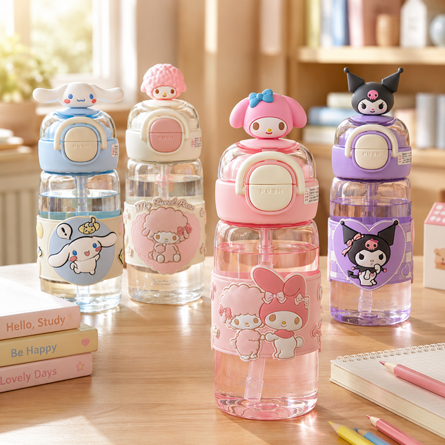 Character Design Dual-Drink Water Bottle with Carry Handle – 630ml & 700ml
