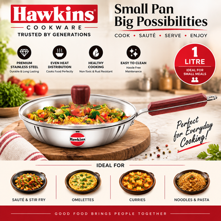 Hawkins Tri Ply Stainless Steel Frying Pan 26cm Glass Lid 3mm Construction