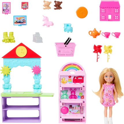 Barbie Chelsea You Can Be Toy Shop Playset – Blonde Doll with 20+ Accessories, Career Role-Play Toy Store Set – HNY59
