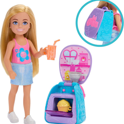 Barbie Family & Friends Cupcake Baking Backpack Playset – Blonde Chelsea Doll with Wearable Backpack & Baking Accessories – JBF46