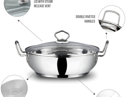Vinod Stainless Steel Kadai with Glass Lid