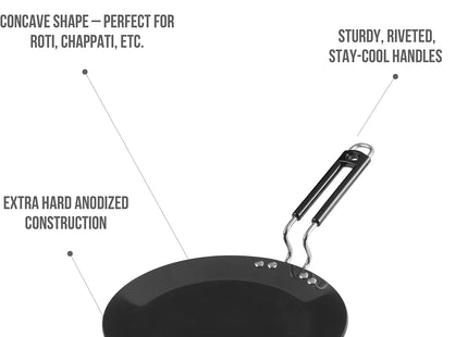 Vinod Cookware Hard Anodized Cooking Griddle (Tawa) - Anodized Aluminum Griddle Pan - Non Stick Pan with Anti Scratch Surface - (Black) - (11 IN / 28 CM)