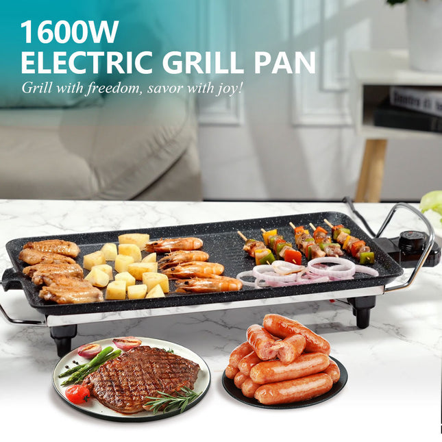 Winning Star 1600W Electric Grill Pan Non-Stick Indoor Griddle Frying Grilling Breakfast