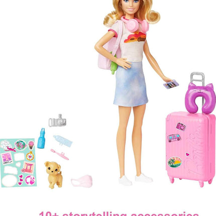 Barbie Chelsea Travel Set – Small Doll with Puppy, Pet Carrier, Opening Backpack & 6 Accessories (Brunette/Red Hair) – HJY18