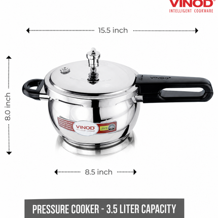 VINOD Stainless Steel Handi Pressure Cooker  Glass Lid 1.5L 2.5L 3.5L 5.5L GAS Induction Compatible