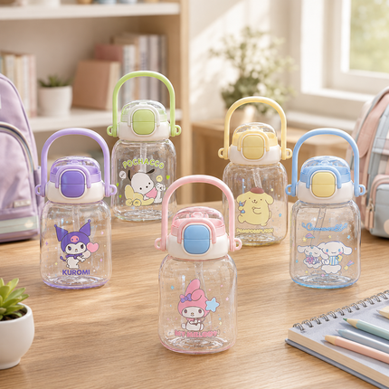 Character Design Dual-Drink Water Bottle with Carry Handle – 630ml & 700ml