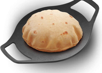 Hawkins Futura 24 cm Cast Iron Tawa, Pre-Seasoned Roti Tava, Black