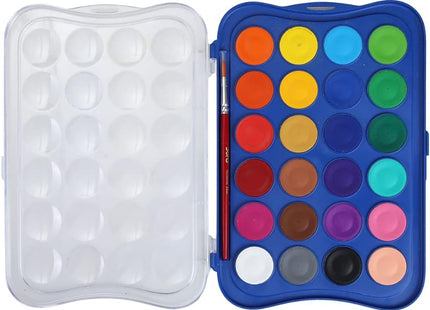 Doms 24 Shades 30mm Water Colour Cakes | Easy To Use Palette Lid | Organic Rich Colour Pigments | Free Brush Inside | Non-Toxic & Safe For Kids | Pack of 1