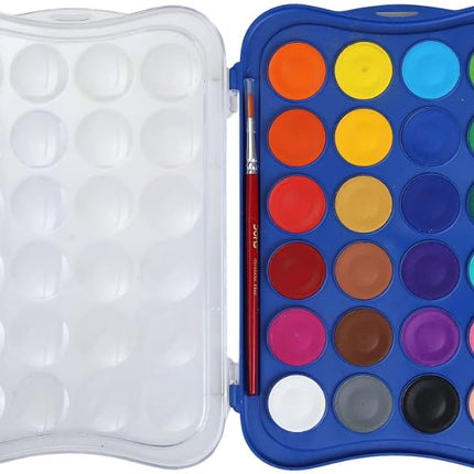 Doms 24 Shades 30mm Water Colour Cakes | Easy To Use Palette Lid | Organic Rich Colour Pigments | Free Brush Inside | Non-Toxic & Safe For Kids | Pack of 1