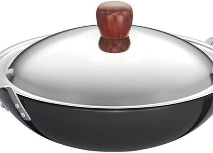 Hawkins Futura Hard Anodised Deep Fry Pan Collection – 2.5L, 3.75L, 5L & 7.5L Flat Bottom Kadai with Stainless Steel Lid, Black