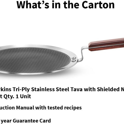 Hawkins 26cm Triply Stainless Steel Paratha Tava Nonstick Flat Tawa Rosewood Handle Induction Gas Pan