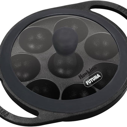 Hawkins Futura Cast Iron Appe Pan 16cm 8 Cup Paniyaram Pan Plus Glass Lid