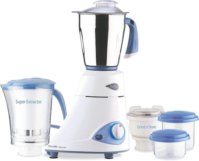 Preethi Blue Leaf Platinum 550W US Mixer Grinder 3 Jar 110V Stainless Steel