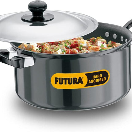 Hawkins Futura Hard Anodised Stewpot 2.25L and 5L Aluminium Cookware with Lid